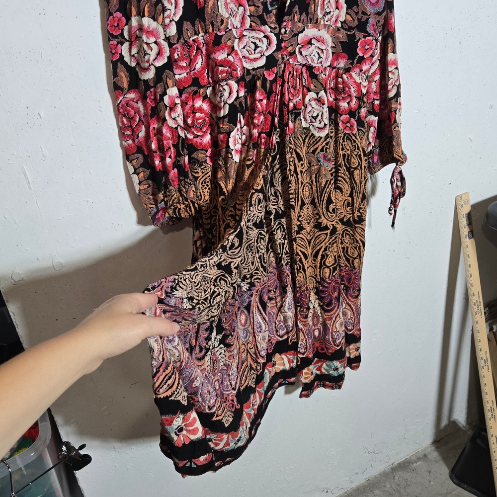 Angie Floral Paisley Open Front Midi Dress Large Boho Cottage Romantic Hippie - Picture 5 of 8
